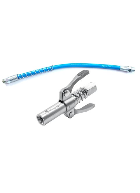 Mass Pro Grade 10000 PSI Grease Gun Coupler with Quick Release and 12 Spring Flex Hose HeavyDuty Metal Construction Compatible with All Grease Guns 18 NPT Fitting