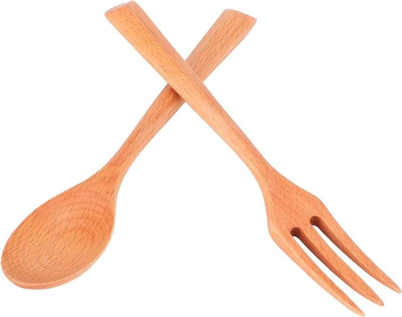 Heat Wood Kitchen Utensil Set, 2Pcs Durable Fork and Spoon for Home, Restaurant, Office - Free, Easy to Clean, Safe Cooking Tools (Set of beech wood spoons and forks) - Image 4