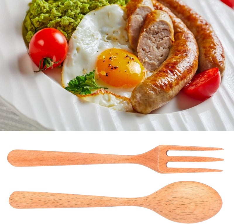 Heat Wood Kitchen Utensil Set, 2Pcs Durable Fork and Spoon for Home, Restaurant, Office - Free, Easy to Clean, Safe Cooking Tools (Set of beech wood spoons and forks) - Image 5