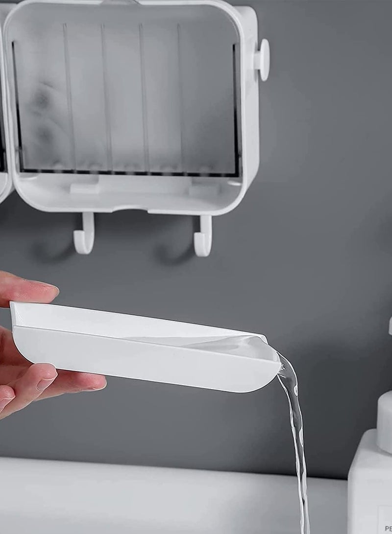 Bar Soap Holder for Shower with Lid Dish 2 Hooks Bathroom Waterproof Wall Mounted Box Drainer to Keep Bars Dry Clean Adhesive No Drilling - Image 5