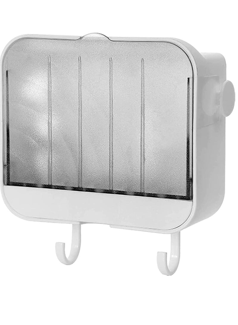 Bar Soap Holder for Shower with Lid Dish 2 Hooks Bathroom Waterproof Wall Mounted Box Drainer to Keep Bars Dry Clean Adhesive No Drilling - Image 2