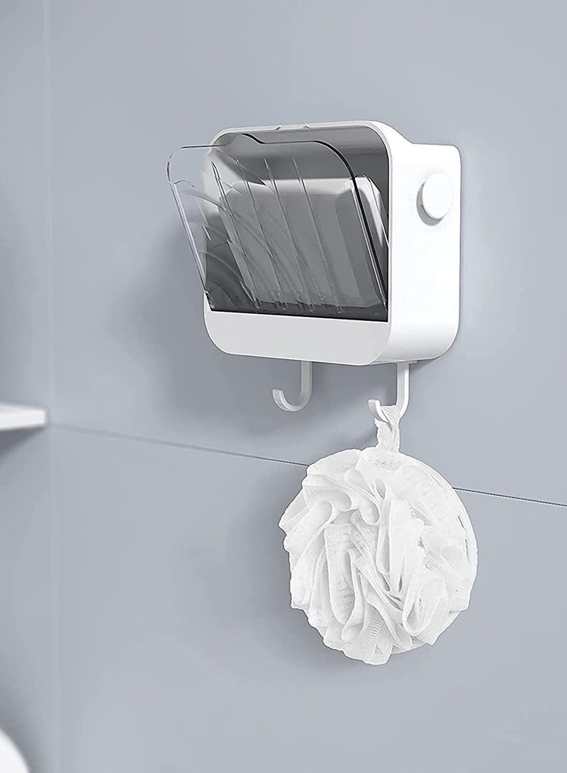 Bar Soap Holder for Shower with Lid Dish 2 Hooks Bathroom Waterproof Wall Mounted Box Drainer to Keep Bars Dry Clean Adhesive No Drilling - Image 4