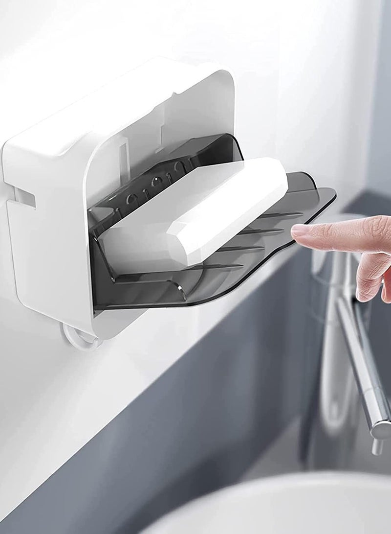 Bar Soap Holder for Shower with Lid Dish 2 Hooks Bathroom Waterproof Wall Mounted Box Drainer to Keep Bars Dry Clean Adhesive No Drilling - Image 3