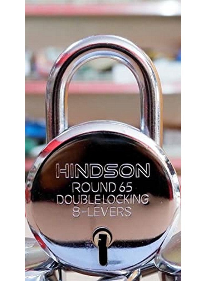 HINDSON Round 65mm Padlock | Heavy Duty Metal Body Lock | Double Locking | 8 Steel Levers | 6 Silver Keys with Keychain | Silver Finish | Home Improvement | Made in India - Image 5