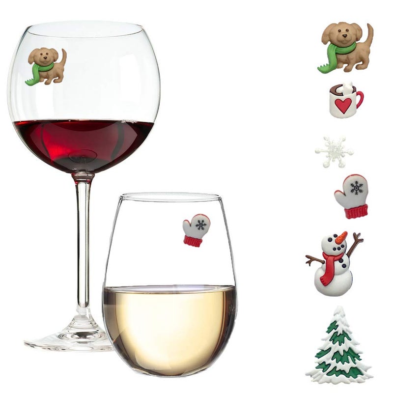 Simply Charmed Simply Charmed Wine Charms and Magnetic Glass Markers Fun for Winter with Snowman Snowflake Puppy Dog and more  Set of 6 