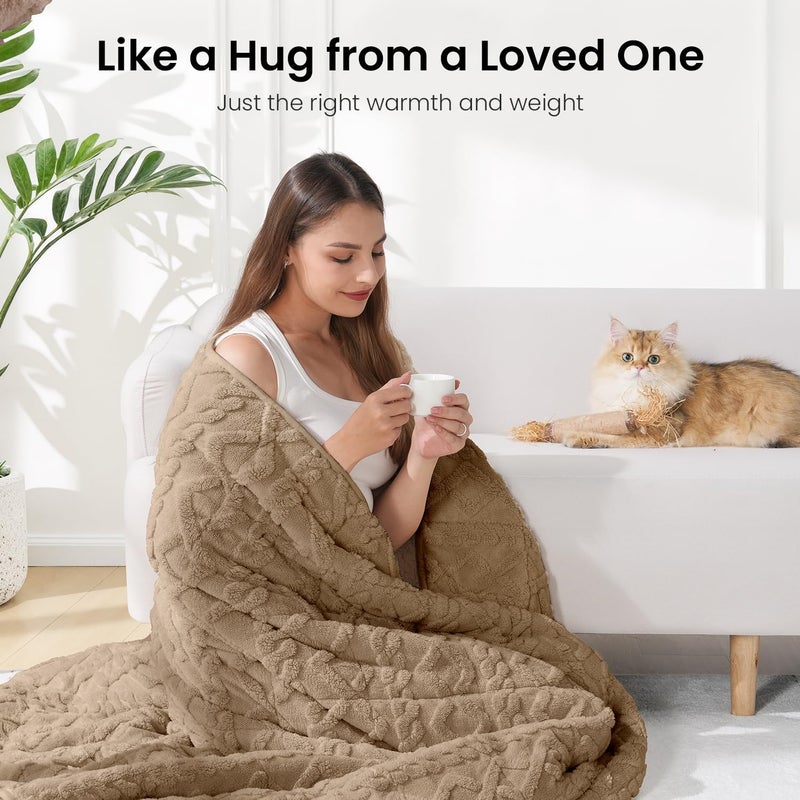 Drewin Queen Size 15lbs Weighted Blanket for Adults, Soft Cozy Turtleback Sherpa Weighted Blankets for Sleeping and Calming, Thick Bed Blanket for Couch Bed, 48 x 72 inches, Brownish White - Image 4