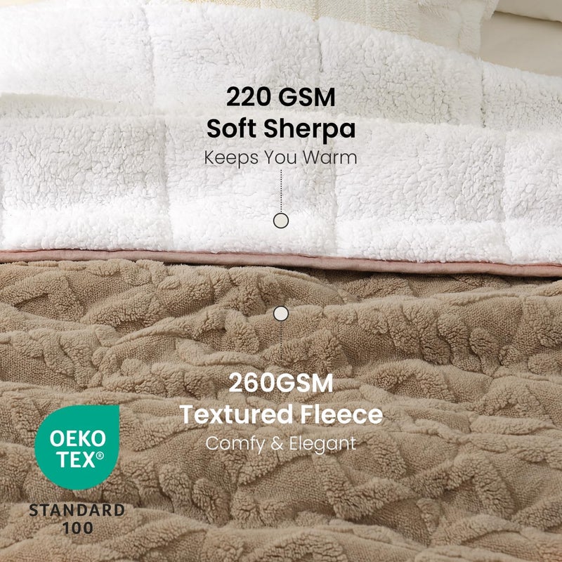 Drewin Queen Size 15lbs Weighted Blanket for Adults, Soft Cozy Turtleback Sherpa Weighted Blankets for Sleeping and Calming, Thick Bed Blanket for Couch Bed, 48 x 72 inches, Brownish White - Image 3