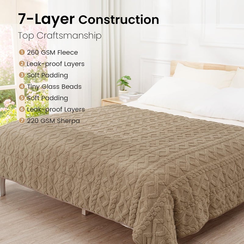 Drewin Queen Size 15lbs Weighted Blanket for Adults, Soft Cozy Turtleback Sherpa Weighted Blankets for Sleeping and Calming, Thick Bed Blanket for Couch Bed, 48 x 72 inches, Brownish White - Image 5