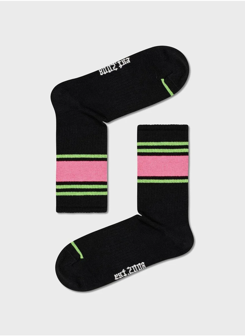 Happy Socks Embroidered Stripe Crew Sock