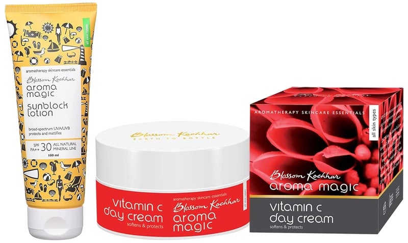 Aroma Magic Sunscreen Sun Block Lotion SPF 30 100ml And Aroma Magic Vitamin C Day Cream 50g - Image 1