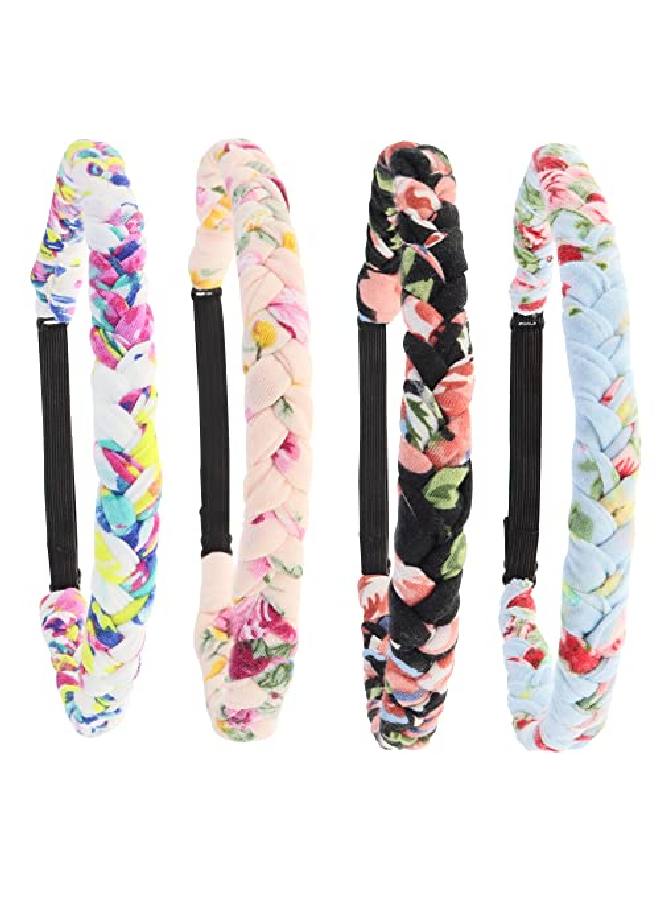 Loquat 4 Floral Headbands For Girls Adjustable Braided Hairband Hair Accessories For Women Teen Girl Cloth Fabric Head Bands For Birthday Party Favors Kids Flower Easter Basket Stuffers (Floral) - Image 1