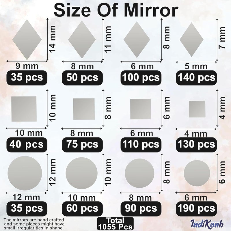INDIKONB Mirror for Craft Work, Small Mirror Glass Pieces for Lippan Art and Craft (CM11)