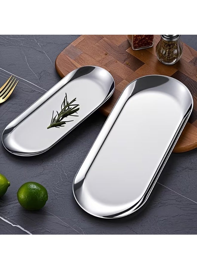 سوبر زي يوث طقم صواني صغيرة مكون من 4 قطع، مصنوع من الفولاذ المقاوم للصدأ الفضي، مناسب لتقديم الطعام، وتخزين المناشف، وأطباق الشاي والفواكه، وصواني المجوهرات، وصواني التخزين المزخرفة. - Image 1