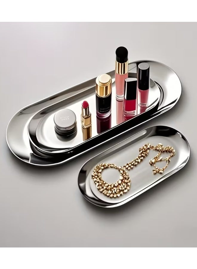 سوبر زي يوث طقم صواني صغيرة مكون من 4 قطع، مصنوع من الفولاذ المقاوم للصدأ الفضي، مناسب لتقديم الطعام، وتخزين المناشف، وأطباق الشاي والفواكه، وصواني المجوهرات، وصواني التخزين المزخرفة. - Image 4