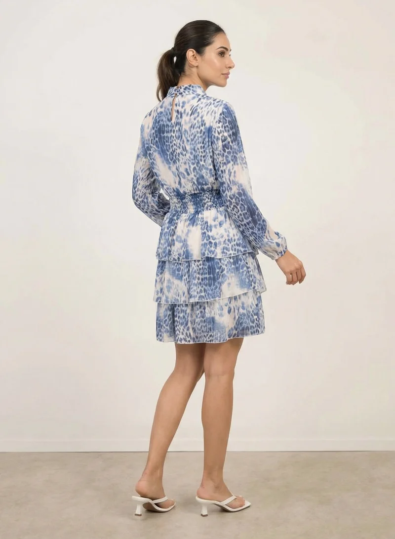 Blue Vanilla Animal Print Layered Dress