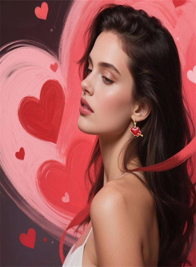 مجموعة أقراط عيد الحب من RLHRNDE، 16 زوجًا، بتصميمات عصرية لامعة على شكل قلب أحمر، كيوبيد، سهم، بالون، وردة شوكولاتة، شفاه، ظرف، أقراط حلقية، هدية مجوهرات رومانسية لعيد الحب والحفلات (16 زوجًا) - Image 3