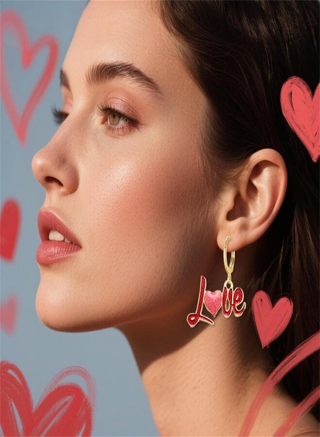 مجموعة أقراط عيد الحب من RLHRNDE، 16 زوجًا، بتصميمات عصرية لامعة على شكل قلب أحمر، كيوبيد، سهم، بالون، وردة شوكولاتة، شفاه، ظرف، أقراط حلقية، هدية مجوهرات رومانسية لعيد الحب والحفلات (16 زوجًا) - Image 2