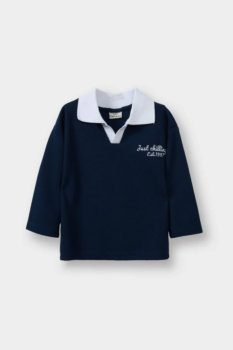 ديفاكتو Baby Boy Printed Shirt Collar Waffle Sweatshirt