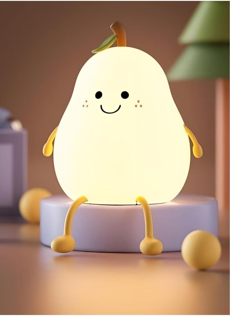 JAJEEK Cute Pear Night Light with Smiling Face | Portable LED Squishy Lamp with 7 Color Modes & Touch Sensor | USB Rechargeable Dimmable Bedside Light for Kids Room, Baby Sleep Light, Bedroom Decor, Mini Table Lamp for Girls & Boys  - Image 1