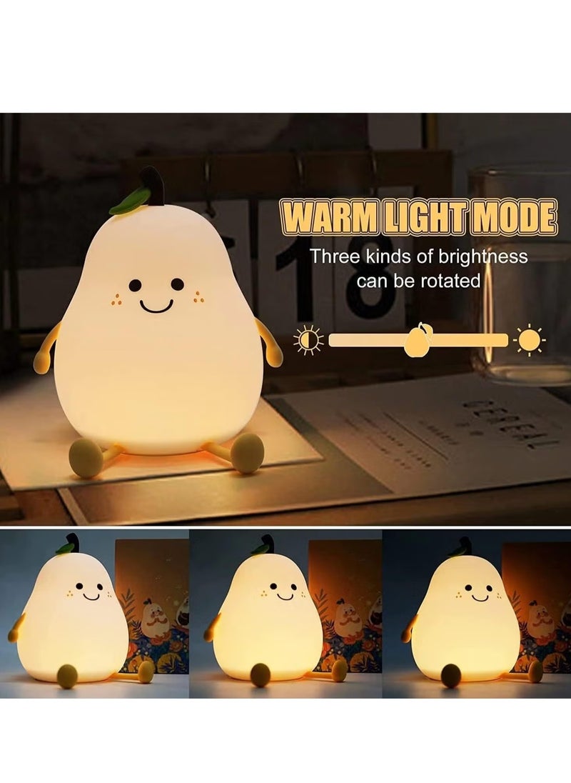 JAJEEK Cute Pear Night Light with Smiling Face | Portable LED Squishy Lamp with 7 Color Modes & Touch Sensor | USB Rechargeable Dimmable Bedside Light for Kids Room, Baby Sleep Light, Bedroom Decor, Mini Table Lamp for Girls & Boys  - Image 3