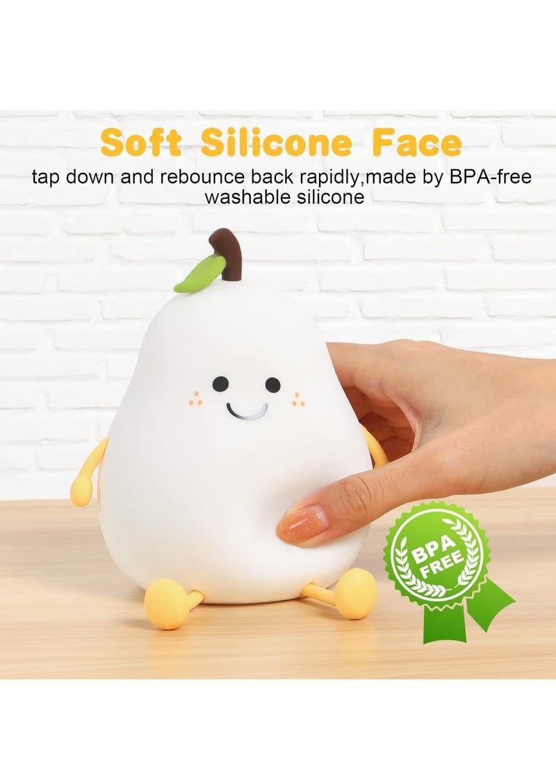 JAJEEK Cute Pear Night Light with Smiling Face | Portable LED Squishy Lamp with 7 Color Modes & Touch Sensor | USB Rechargeable Dimmable Bedside Light for Kids Room, Baby Sleep Light, Bedroom Decor, Mini Table Lamp for Girls & Boys  - Image 4
