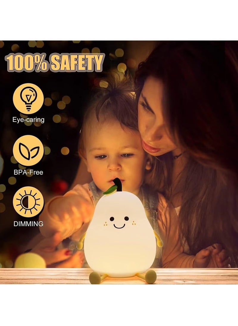 JAJEEK Cute Pear Night Light with Smiling Face | Portable LED Squishy Lamp with 7 Color Modes & Touch Sensor | USB Rechargeable Dimmable Bedside Light for Kids Room, Baby Sleep Light, Bedroom Decor, Mini Table Lamp for Girls & Boys  - Image 2