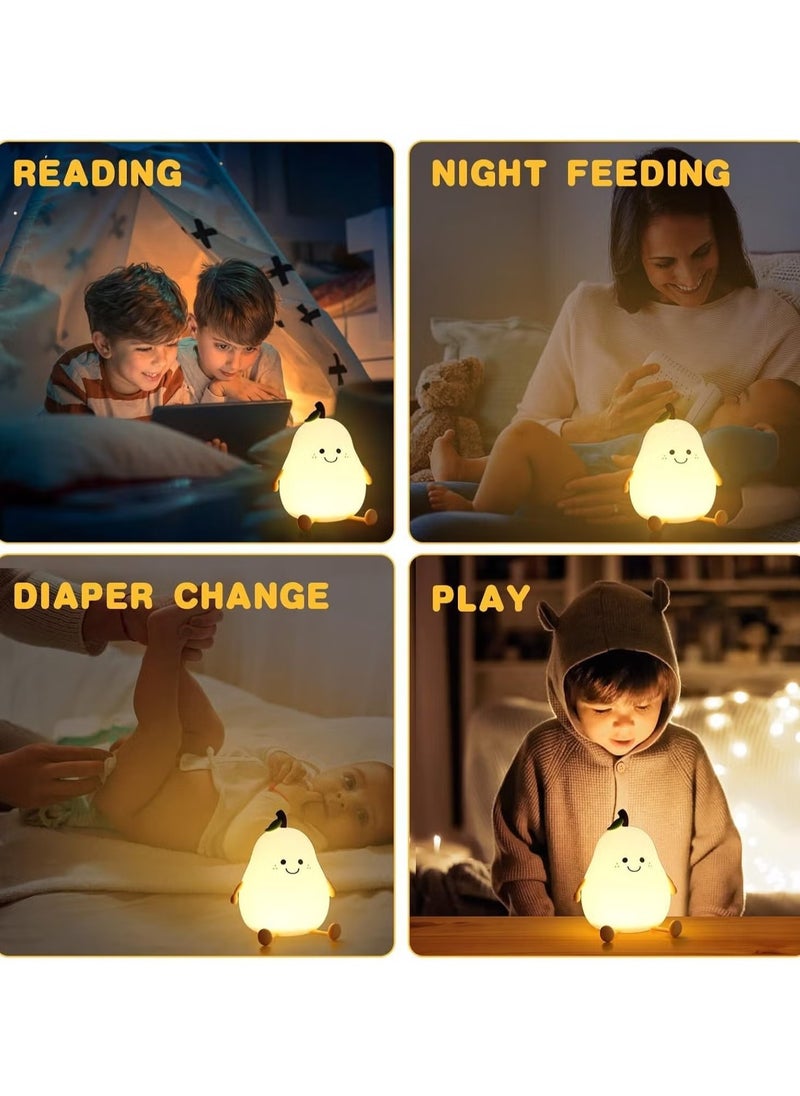 JAJEEK Cute Pear Night Light with Smiling Face | Portable LED Squishy Lamp with 7 Color Modes & Touch Sensor | USB Rechargeable Dimmable Bedside Light for Kids Room, Baby Sleep Light, Bedroom Decor, Mini Table Lamp for Girls & Boys  - Image 5