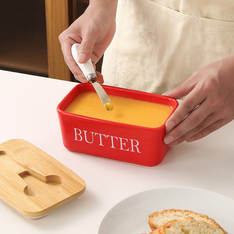 Ceramic Butter Box With Matcha Knife Rectangular Household Cheese Preservation Sealed Jar Butter Ceramic Storage Box - Image 4
