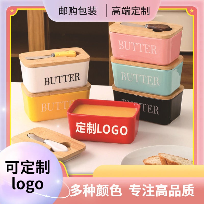 Ceramic Butter Box With Matcha Knife Rectangular Household Cheese Preservation Sealed Jar Butter Ceramic Storage Box - Image 2