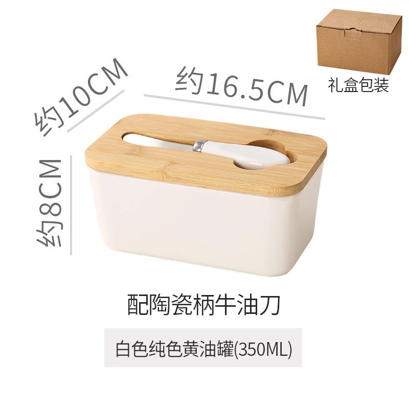 Ceramic Butter Box With Matcha Knife Rectangular Household Cheese Preservation Sealed Jar Butter Ceramic Storage Box - Image 1