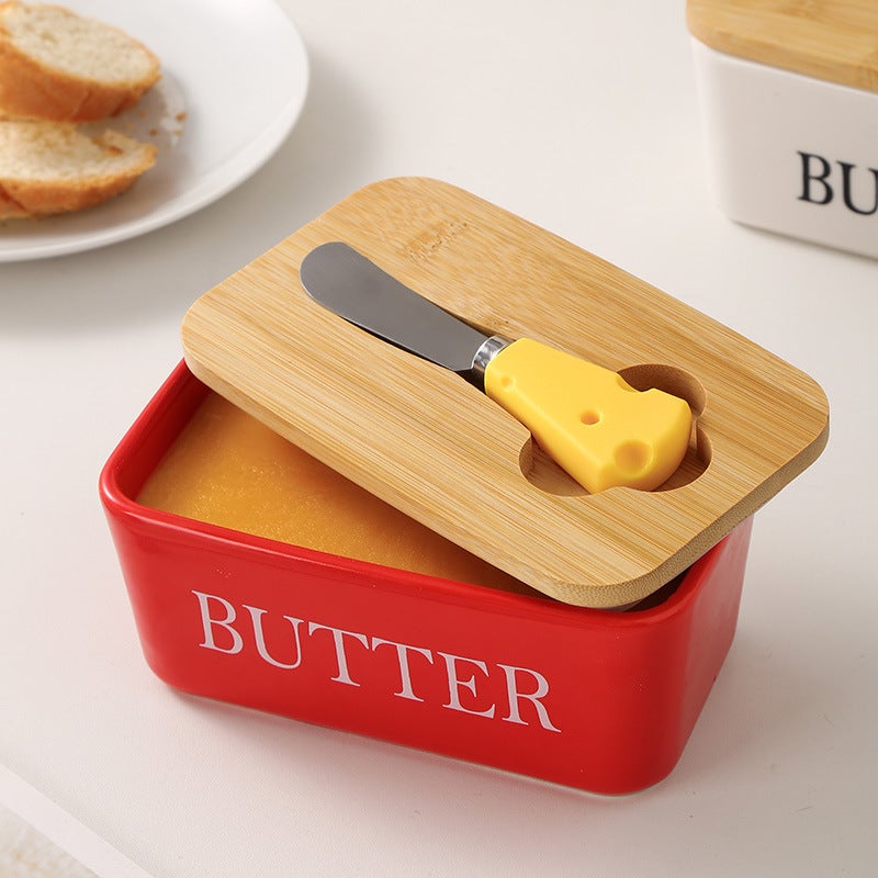 Ceramic Butter Box With Matcha Knife Rectangular Household Cheese Preservation Sealed Jar Butter Ceramic Storage Box - Image 5