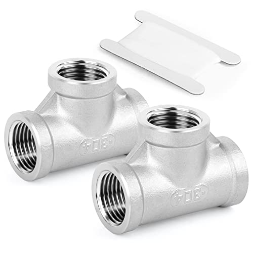 TAISHER 2PCS Stainless Steel Tee Pipe Fittings, 3/8" x 3/8" x 3/8" NPT Female Pipe Fittings - Image 1