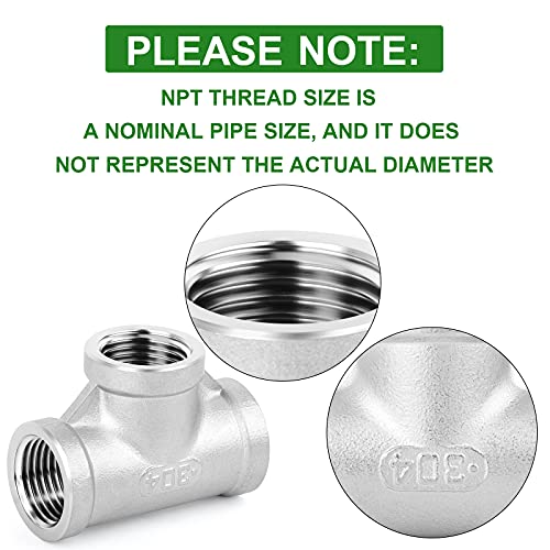 TAISHER 2PCS Stainless Steel Tee Pipe Fittings, 3/8" x 3/8" x 3/8" NPT Female Pipe Fittings - Image 5
