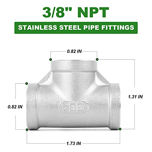 TAISHER 2PCS Stainless Steel Tee Pipe Fittings, 3/8" x 3/8" x 3/8" NPT Female Pipe Fittings - Image 4