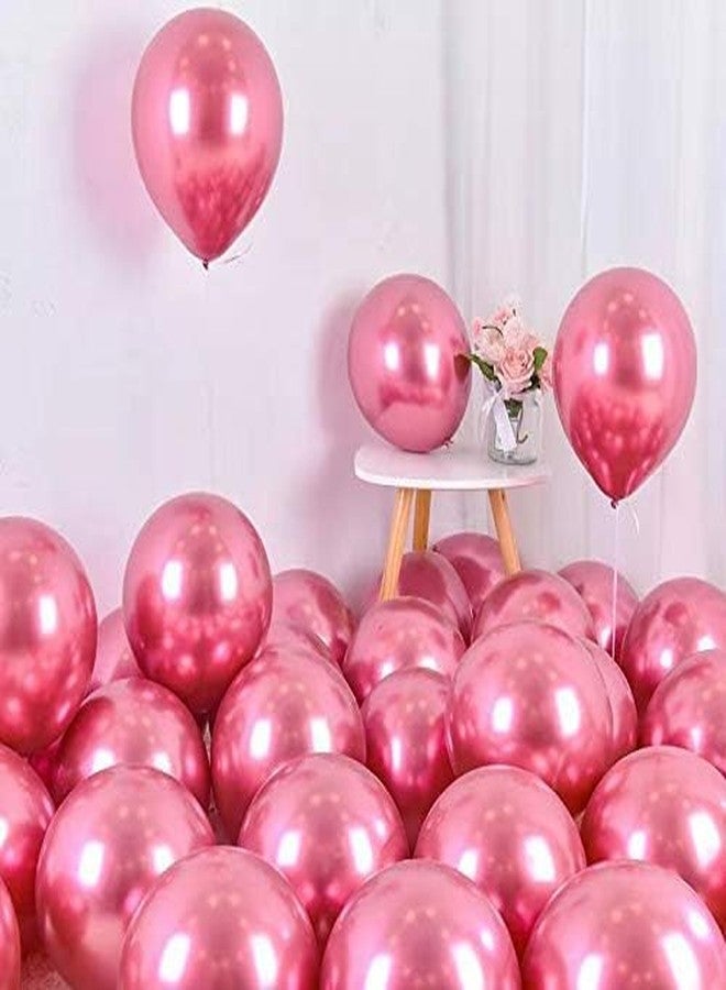 Flyloons 100 pcs Dark Hot Pink Metallic Chrome Balloons for Birthday Decoration items celebration Anniversary Girls Boys Men Women
