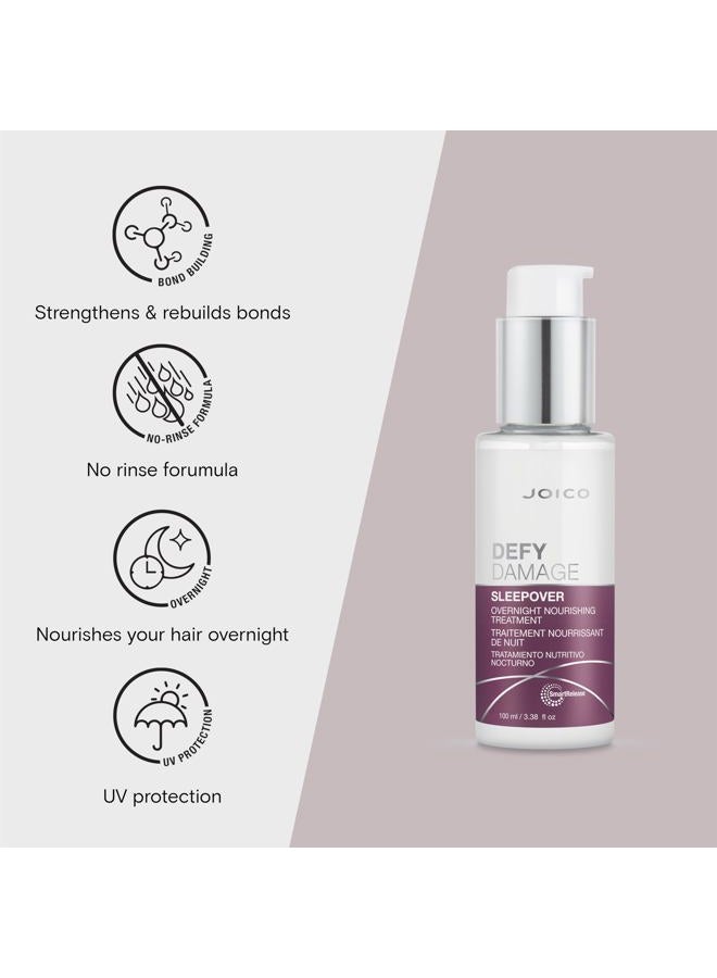 JOICO Defy Damage Sleepover Overnight Nourishing Treatment | Instantly Softens & Smooths | Strengthen Bonds | Reduce Breakage & Split Ends | No Rinse Formula | With Arginine & Keratin | 3.38 oz - Image 3