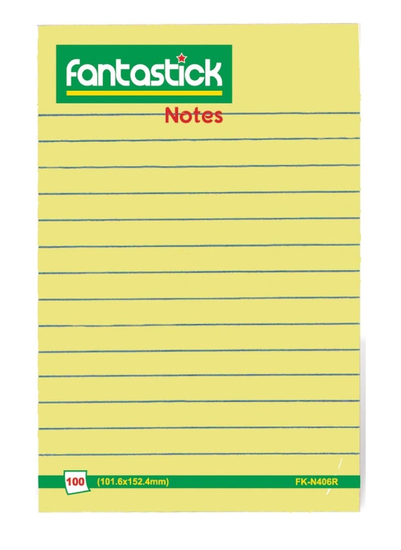 Fantastick 100-Piece Ruled Sticky Notes 4x6 Inch Size Yellow  - Image 1