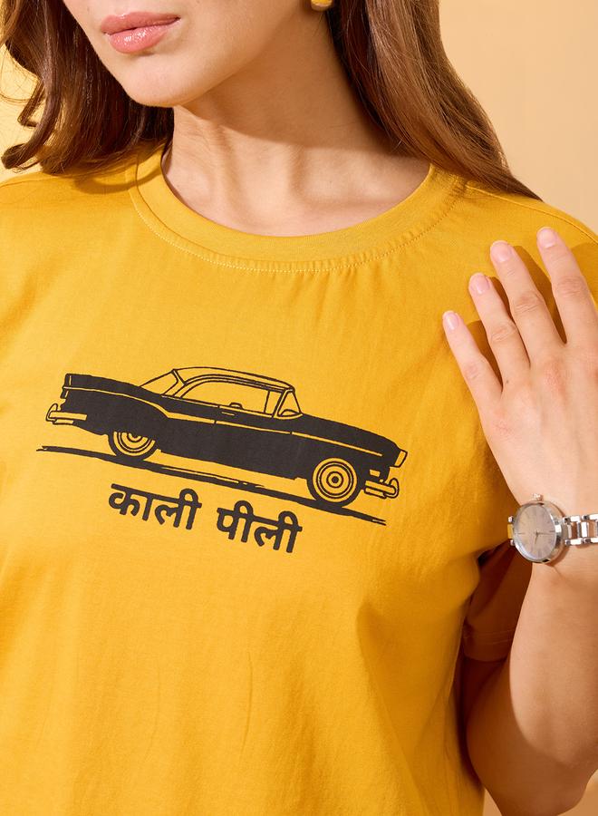 Globus Yellow Car Graphic Print Boxy Crop T-Shirt - Image 4