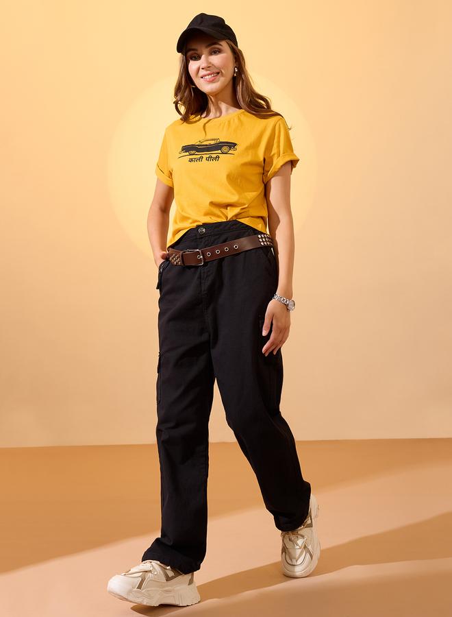 Globus Yellow Car Graphic Print Boxy Crop T-Shirt - Image 5