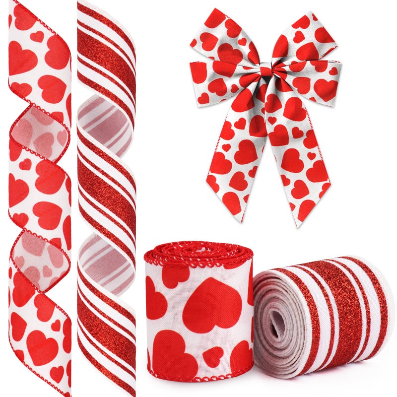 Glodecart Valentine's Day Ribbon - Wired Red Hearts, 2.5" X 10 Yard for Wreath Bow Wrapping Gift & Party Supplies - Image 1