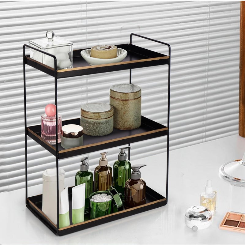 Niyara Iron Metal Heavy Duty Stand 3-Tier multistorage/Multipurpose Standing Rack, Bathroom Countertop Storage Shelf Cosmetic Organizer Holder Kitchen Spice Rack, (Square Black With Golden) - Image 5