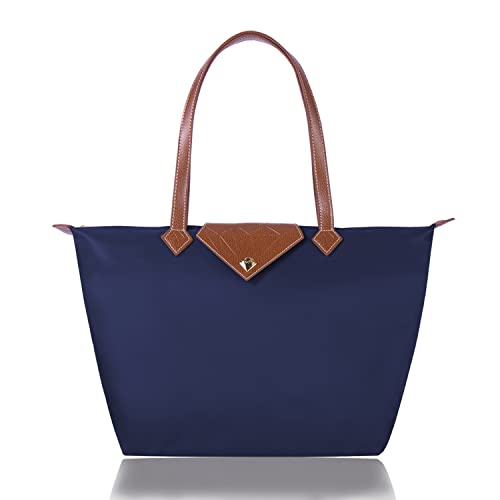 BOJLY Women Tote Bag,Stylish Waterproof Nylon Ladies Shoulder Bag, Folding Beach Travel Bag for Work,Shopping,Blue Large - Image 1