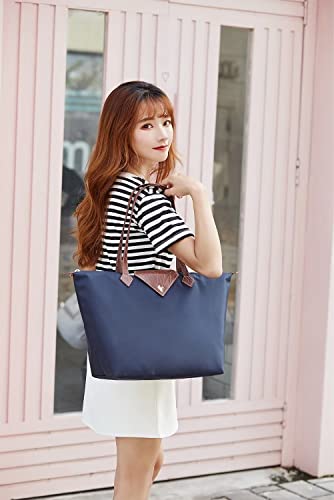 BOJLY Women Tote Bag,Stylish Waterproof Nylon Ladies Shoulder Bag, Folding Beach Travel Bag for Work,Shopping,Blue Large - Image 5