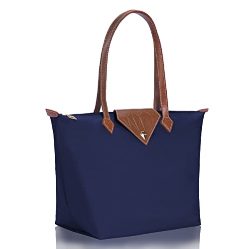 BOJLY Women Tote Bag,Stylish Waterproof Nylon Ladies Shoulder Bag, Folding Beach Travel Bag for Work,Shopping,Blue Large - Image 2