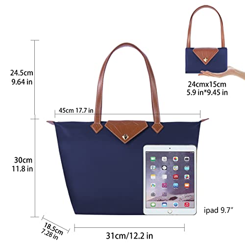BOJLY Women Tote Bag,Stylish Waterproof Nylon Ladies Shoulder Bag, Folding Beach Travel Bag for Work,Shopping,Blue Large - Image 3