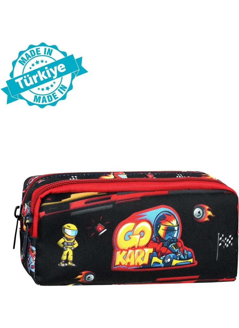 Waddell Licensed Black-Red Go Kart Patterned 2 Pocket Pencil Case