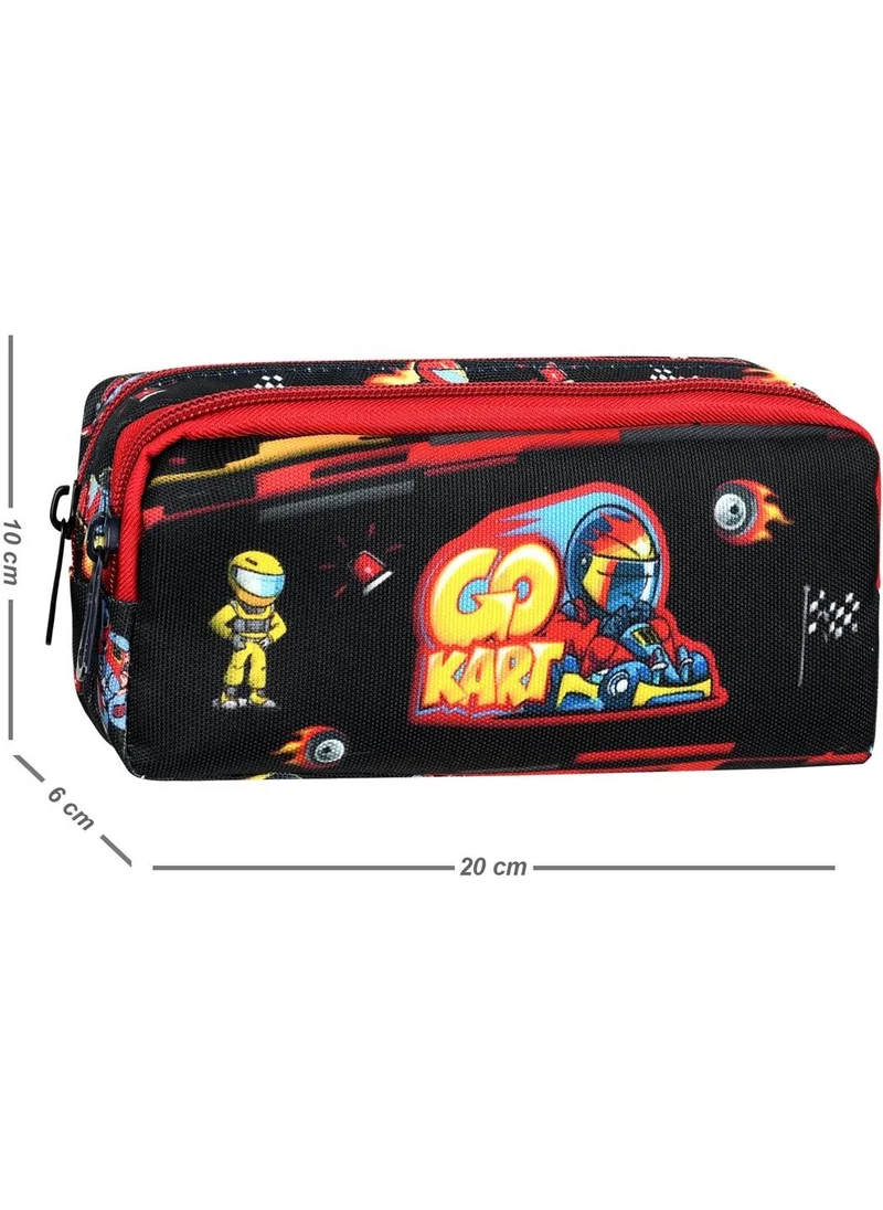 Waddell Licensed Black-Red Go Kart Patterned 2 Pocket Pencil Case