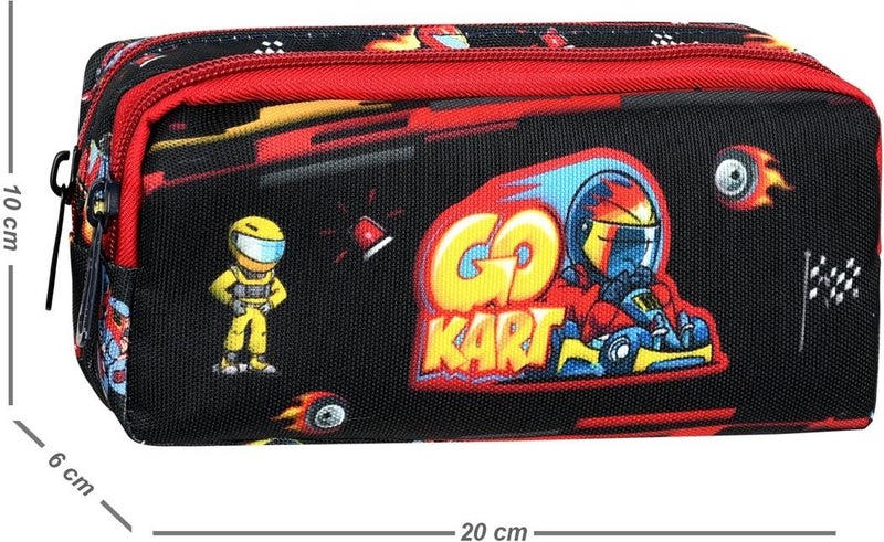 Waddell Licensed Black-Red Go Kart Patterned 2 Pocket Pencil Case - Image 2