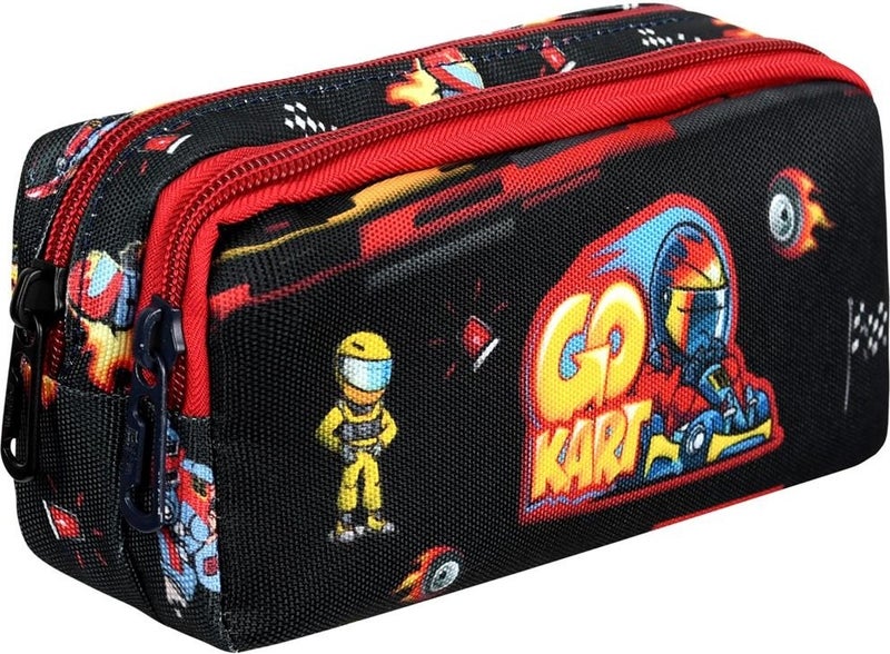 Waddell Licensed Black-Red Go Kart Patterned 2 Pocket Pencil Case - Image 3