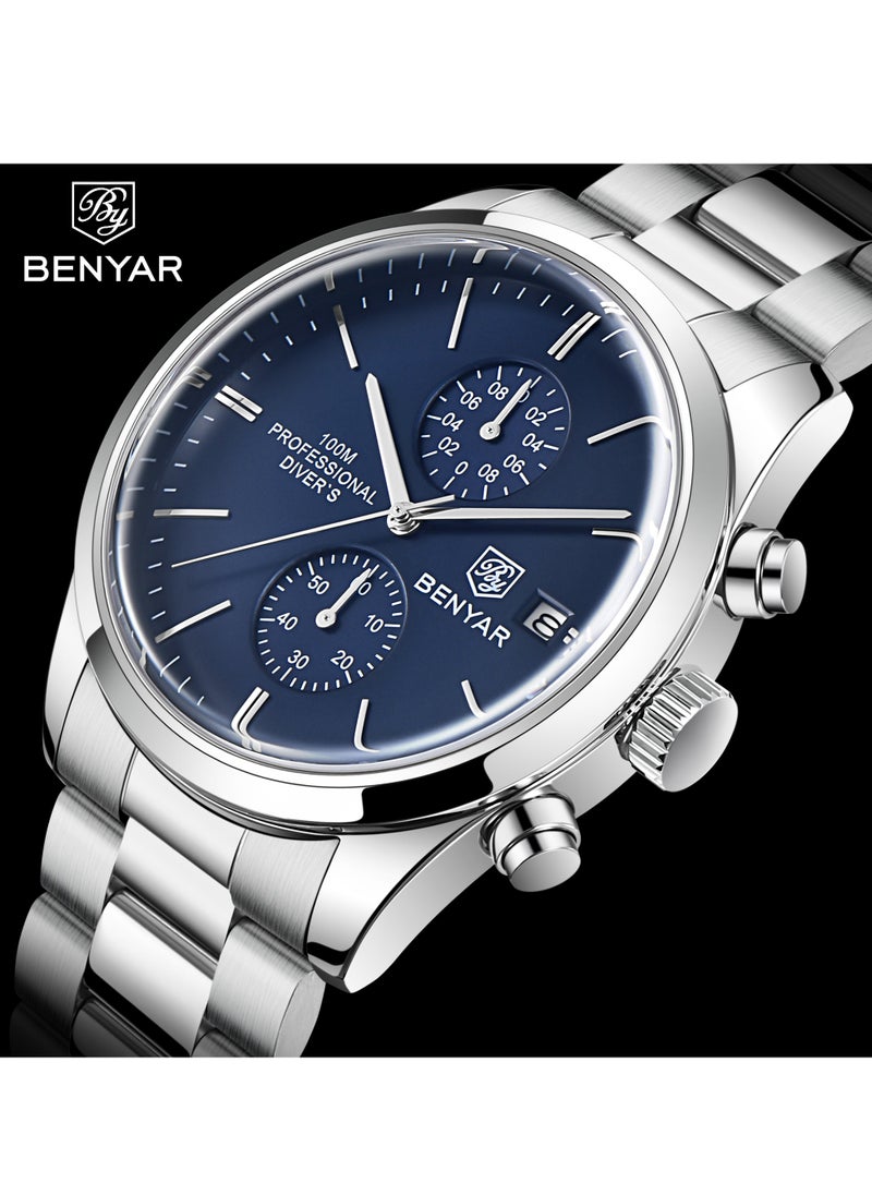 BENYAR - Watches for Men Luxury Men's Watches Stainless Steel Quartz Water Resistant Watches - Image 1